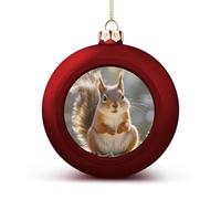 Funny Squirrel Christmas Tree Ornaments 1.6 Inch Shatterproof Pc Plastic Balls with Lanyard Baubles Hanging Christmas Ball Ornaments for Xmas Tree Holiday Party Wedding Home Decorations-red