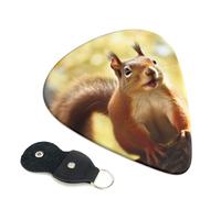 Funny Squirrel Guitar Picks 6 Pack with Leather Guitar Pick Holder Keychain, Plectrum Key Fob Cases Bag, Abstract Art Plectrum for Acoustic Electric Guitar, Ukulele 0.96mm