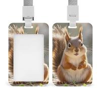 Funny Squirrel Id Badge Holder with Lanyard, Clear Vertical Card Protector Waterproof, Breakaway Safety Neck Strap, Heavy Duty Name Tag Holder for Nurse Teacher Officer Staff Women Men