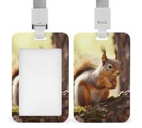 Funny Squirrel ID Badge Holder with Lanyard - Hard Plastic ID Card Holder Waterproof Name Tag Holders, Heavy Duty Badge Reel Vertical Card Protector for Office Nurse Teacher