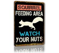 Funny Squirrel Metal Tin Signs Squirrel Feeding Area Watch Your Nuts Sign Squirrels Crossing Signs Gifts for Squirrels Lovers Yard Signs Decor 8x12 Inch