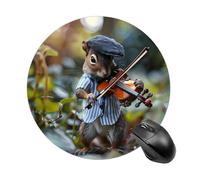 Funny Squirrel Music Mouse Pad Round Mouse Mat Non-Slip Mousepad for Home Office