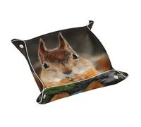 Funny Squirrel Print Leather Valet Tray For Women,Travel Organizer, Trinket Jewelry Cosmetic Organizer Tray