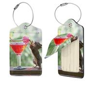 Funny Squirrel Print Luggage Tag Leather with Stainless Steel Loop Privacy Cover Name ID Labels for Women Men