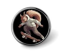 Funny Squirrel Skateboard Skater Round Button Pins Lapel Pin Brooch Badge Clothing Hats Decor for Women Men Gifts