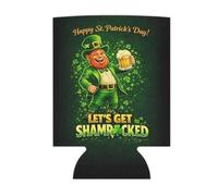 Funny St Patrick’s Day Can Cooler Sleeve - Let’s Get Shamrocked - Double Sided Neoprene Drink Insulator for Irish Party, Pub Crawl & Gifts