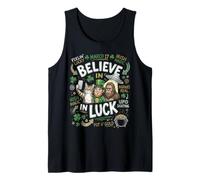 Funny St Patricks Day Cat Selfie with Leprechaun Bigfoot UFO Tank Top