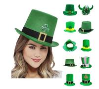 Funny St. Patricks Day Green Top Hat with Buckle and Gold Shamrock Decorations St Patrick's Day Accessories Leprechaun Hats Irish Fancy Dress Costume Accessory Novelty Cap for Men Women