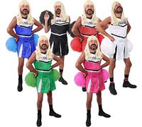 Funny Stag Do Costume Mens Cheerleader Outfit With Pom Poms Novelty Dress Cheer Uniform (Small - White)
