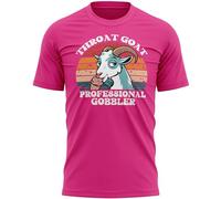 Funny Stag Do T Shirt Throat Goat Professional Gobbler Embarrassing Tee for Groom to Be Men Bachelor Party Night Joke Gift, M, Bright Pink