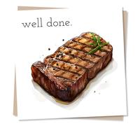 Funny Steak Congratulations Card - Well Done. - Cartoon Steak Design - Celebration Card For New Job, Exam Success, Achievement - For Men, Women
