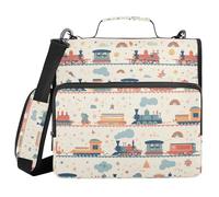 Funny Steam Train 3 Rings Zipper Organizer With Handle Includes Zipper Pocket Portable Portfolio For School