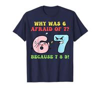 Funny STEM Math Jokes Puns Why was Six 6 Afraid of Seven 7 T-Shirt