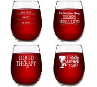 Funny Stemless Wine Glasses Set of 4 (15 oz)- Funny Novelty Wine Glassware Gift for Women- Party, Event, Hosting Fun- Wine Lover Wine Glass with Funny Sayings