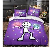 Funny Stick Figure Quilt Cover 3D Design Printed Super Soft 3 Pcs Bedding Set Zipper Cartoon Humor Design Comforter Cover Ultra Soft Washable for Kids Adults Women Teens Youth Boys King（220x240cm）