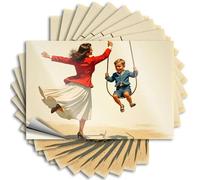 Funny Sticker A Woman in A Red Jacket Swings Her Child On A Swing Sticker 10Pcs Stickers for Car Funny Sticker(12X18CM)