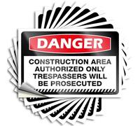 Funny Sticker Danger Construction Area Authorized Only Trespassers Will Be Prosecuted Stickers 10Pcs Men Decor Car Stickers Funny(6X9CM)