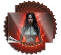 Funny Sticker Fiery Aura: A Woman in White Leather Against A Lava-Background Stickers 10Pcs Decor for Man Cave Prank Stickers for Adults(6X9CM)