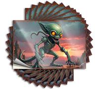 Funny Sticker Green Alien Monster with Orange Eyes in A Dramatic Sunset Scene Stickers 10Pcs Big Sticker for Car Funny Hard Hat Stickers for Ad(6X9CM)