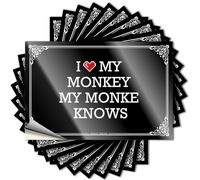 Funny Sticker Optical Illusion Fun Stuff Waterproof - I Love My Monkey My Monkey Knows Wall Self Adhesive Decal for Double Use(8X12CM)