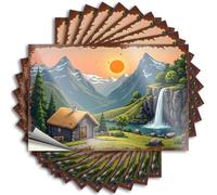Funny Sticker Sunset Serenity: Cabin By The Waterfall in The Mountains Stickers 10Pcs Big Sticker for Car Funny Hard Hat Stickers for Ad(12X18CM)