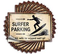 Funny Sticker Surfer Parking: Master The Wave Or Face The Churn! Stickers 10Pcs Big Sticker for Car Funny Hard Hat Stickers for Ad(12X18CM)