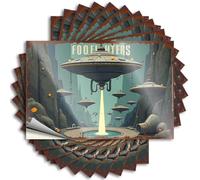 Funny Sticker UFO Invasion: A Sci-Fi Fantasy Scene with Alien Spaceships Stickers 10Pcs Decor for Man Cave Prank Stickers for Adults(6X9CM)