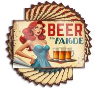 Funny Sticker Vintage Beer Advertisement with Redhead Waitress Holding Tray of Stickers 10Pcs Big Sticker for Car Funny Hard Hat Stickers for Ad(6X9CM)