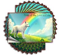 Funny Sticker White Wolf Standing On Green Hill with Rainbow in Background Stickers 10Pcs Warning Signs for Bedroom Funny Bumper Stickers Fo(6X9CM)