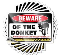 Funny Stickers for Cars Beware of Donkey Funny Sticker 10 Pcs Tool Decal Decals for Cars(8X12CM)