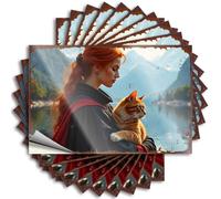 Funny Stickers for Cars Redhead Warrior with Tabby Cat by The Lake Stickers 10Pcs Window Stickers for Car Bumper Sticker(12X18CM)