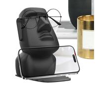 Funny Stone Decor Glasses Holder, Novelty Stone Man Head Statue Glasses Stand, ABS, 4.92x4.92x3.35 in Multifunctional Mobile Phone Cradle for Nightstand Desktop Bookshelf