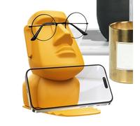 Funny Stone Decor Glasses Holder - Unique Stone Man Head Statue Glasses Stand - Multifunctional Mobile Phone Cradle Table Decoration Sculpture for Nightstand Desktop Bookshelf