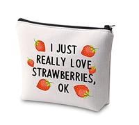 Funny Strawberry Gift I Just Really Love Strawberries Ok Makeup Bag Strawberry Lover Gift Cute Fruit Strawberry Cosmetic Bag Fruit Lover Gift Beige