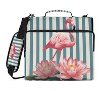 Funny Striped Flamingo Water Lily 1.5 Inch 3 Ringing Binder Zipper with Handle Multiple Pockets Portable Home Travel Storage Bag for Middle School