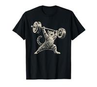 Funny Strong Cat Weightlifting Barbell Gym Muscle Workout T-Shirt