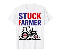 Funny Stuck Farmer Parody - Sarcastic Humor Union Jack T-Shirt