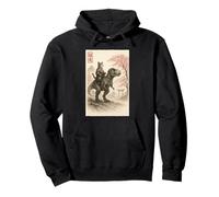Funny Sumi-e Kawaii Cat Riding Dinosaur Japanese Art Pullover Hoodie
