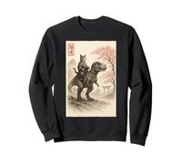 Funny Sumi-e Kawaii Cat Riding Dinosaur Japanese Art Sweatshirt