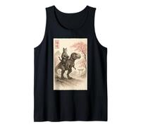 Funny Sumi-e Kawaii Cat Riding Dinosaur Japanese Art Tank Top