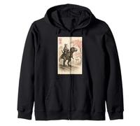 Funny Sumi-e Kawaii Cat Riding Dinosaur Japanese Art Zip Hoodie