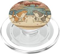 Funny Sumo Cat Wrestling Japanese Art Ukiyo-e Graphic PopSockets PopGrip for MagSafe