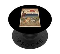 Funny Sumo Cat Wrestling Japanese Ukiyo-e Vintage Art PopSockets Adhesive PopGrip