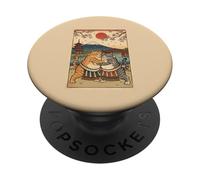Funny Sumo Cat Wrestling Japanese Ukiyo-e Vintage Art PopSockets Adhesive PopGrip