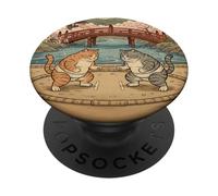 Funny Sumo Cat Wrestling Japanese Ukiyo-e Vintage Art PopSockets Adhesive PopGrip