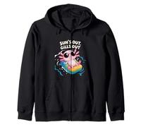 Funny Sun's Out Gills Out Axolotl Ocean Salt Beach Pool Zip Hoodie