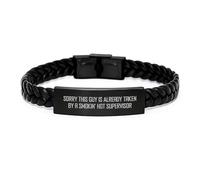 Funny Supervisor Gifts - Supervisor Interlaced Leather Bracelet - Gifts from Men to Supervisor on Valentine's - 'Sorry This Guy Is Already Taken By A Smokin' Hot Supervisor'