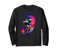 Funny Surfing Astronaut Colorful Rainbow Space Boys Girls Long Sleeve T-Shirt