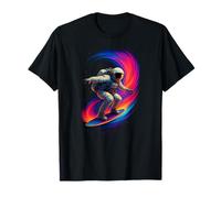 Funny Surfing Astronaut Colorful Rainbow Space Boys Girls T-Shirt