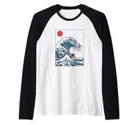 Funny Surfing Cat Choshi Chiba Japan Wave Art Raglan Baseball Tee